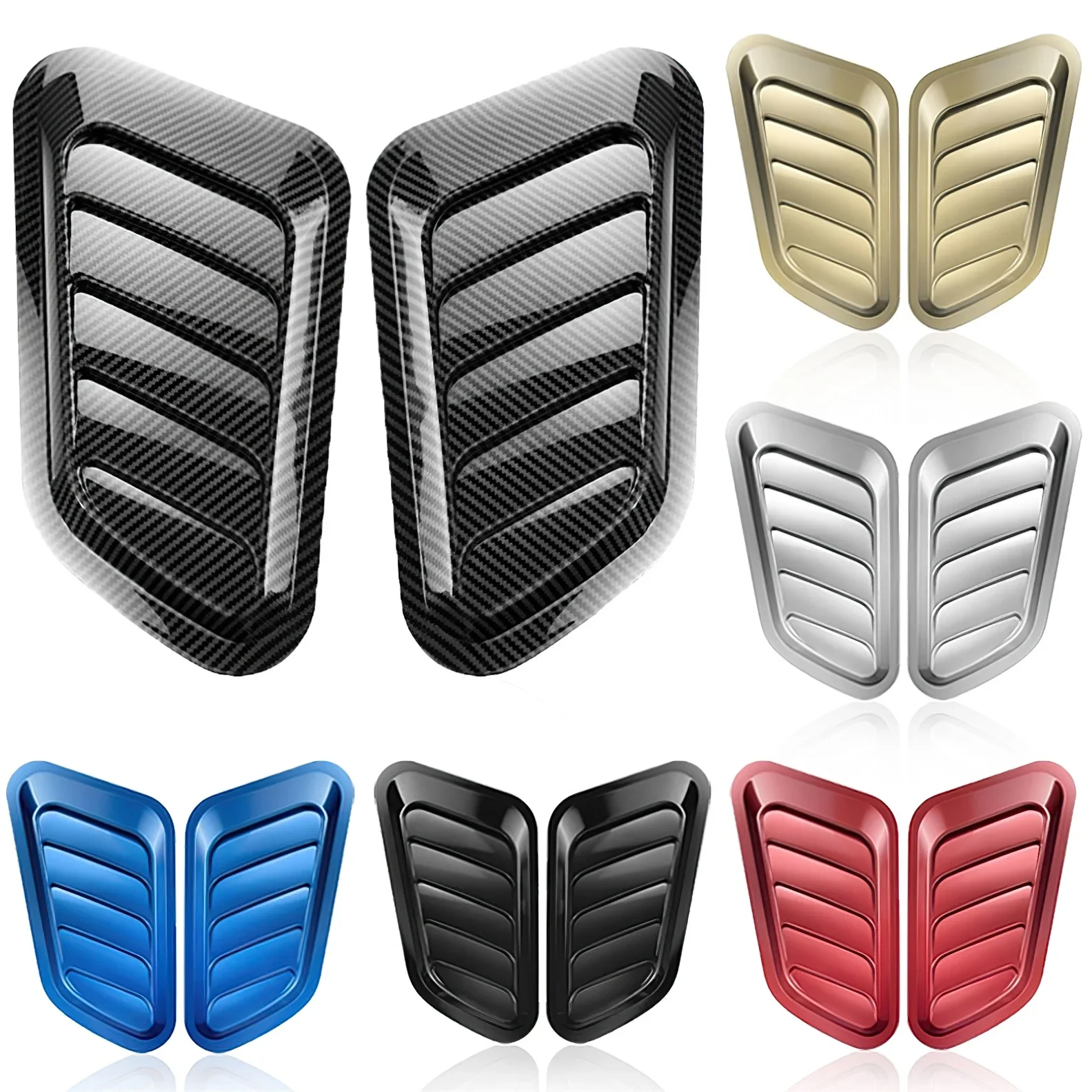 2Pcs Car Vent Side Air Cover Stickers ABS Plastic Carbon 6Color Fiber Air Flow Intake Hood Scoop Bonnet Vent Cover Auto Styling