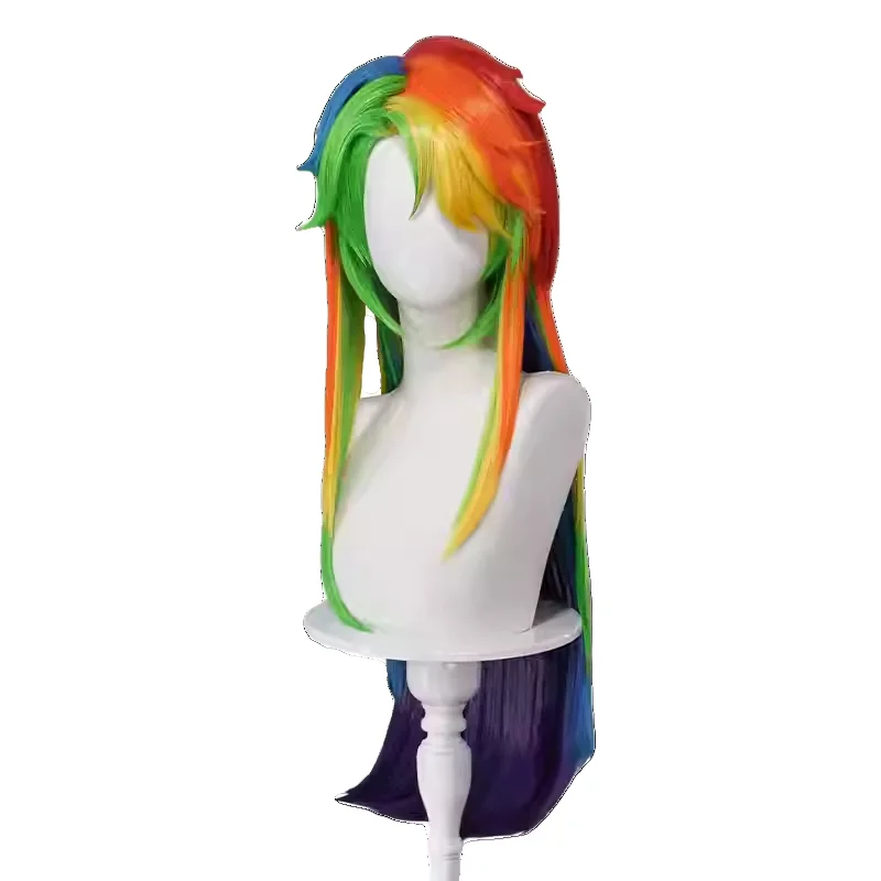 جديد Mooyiyi cos المطر كوس القوس شعر مستعار تأثيري هالوين عيد الميلاد لعب الأدوار حفلة كوميدية 2025 في المخزون قبعة مجانية 80 سنتيمتر طويلة