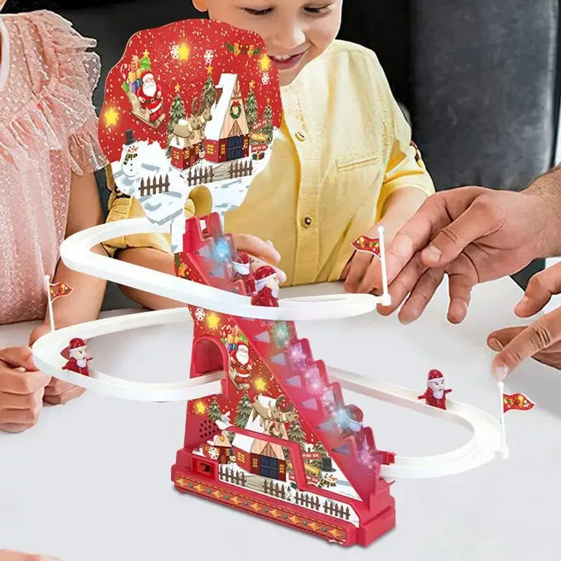 Electric Track Slide Roller Coaster Playset,Santa Christmas Roller Coaster Track With LED Lights And Music,Christmas Slide Toy