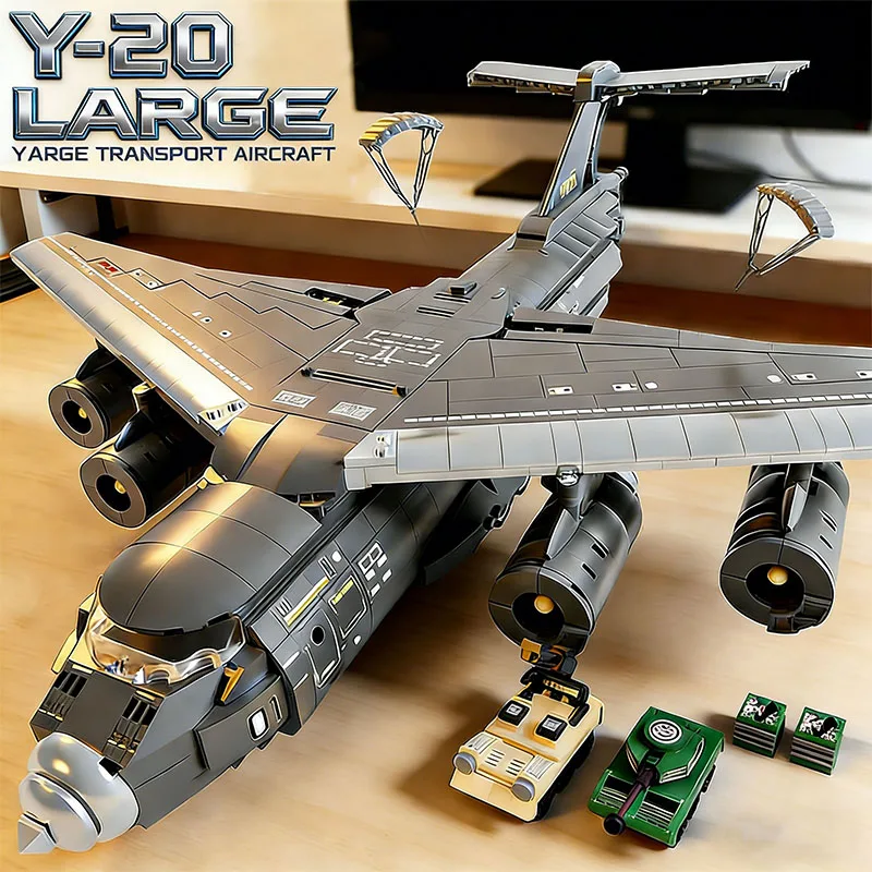 Bloques de Construcción de Aviones de Combate Y-20, Bloques de Construcción de Aviones de Transporte Aéreo, Juguetes de Ensamblaje DIY, Regalo de Navidad para Niños