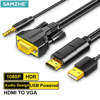 SAMZHE HDMI to VGA Cable 2M 3M HDMI Male to VGA Male Cable Audio Video Converter 1080P for PC TV Box Projector VGA to HDMI Cord