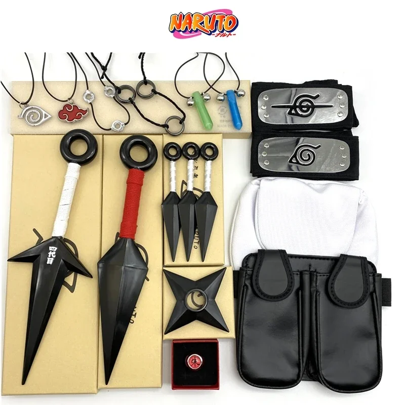 

Naruto Kunai and Shuriken Set Weapon Pack Gloves Shoes Headbands Necklace ABS Cosplay Toy Figures Anime Ring Toys Kids Gift