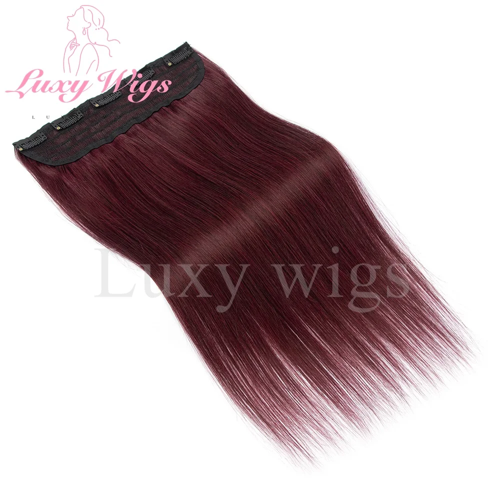 مشبك بورجوندي في قطعة واحدة وصلات شعر بشري بمشبك لحمة شعر بشري في قطعة شعر مستقيمة من الحرير البني الطبيعي للنساء