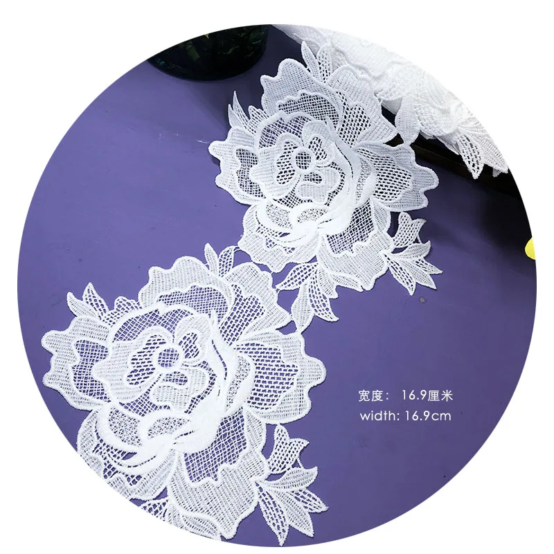 White Big Flower Lace Fabric Embroidery Sewing Trimming Handmade Diy Water-soluble Milk Silk Bar Code Party Dresses For Women