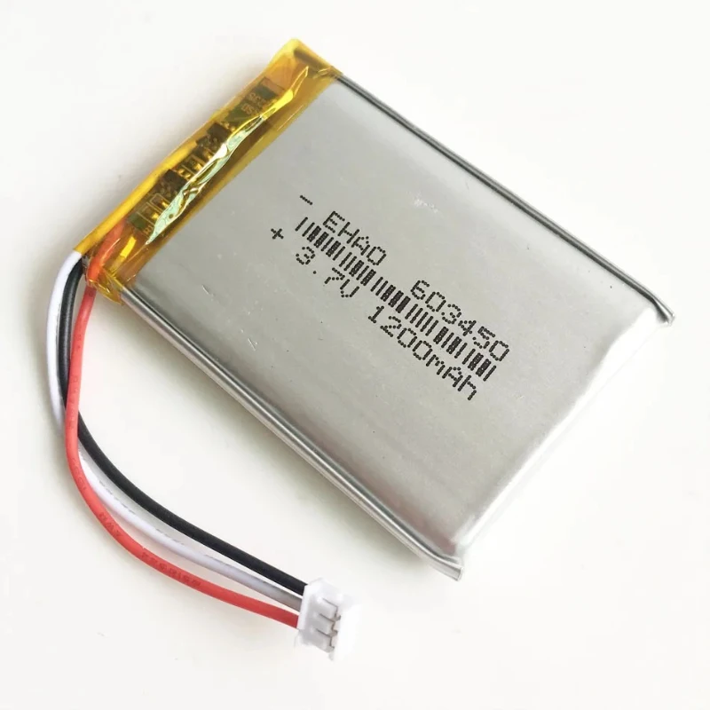 603450 3.7V 1200mAh Lipo Rechargeable Battery Li cells + JST ZH 1.5mm 3pin Connector For GPS DVD Recorder E-book Camera
