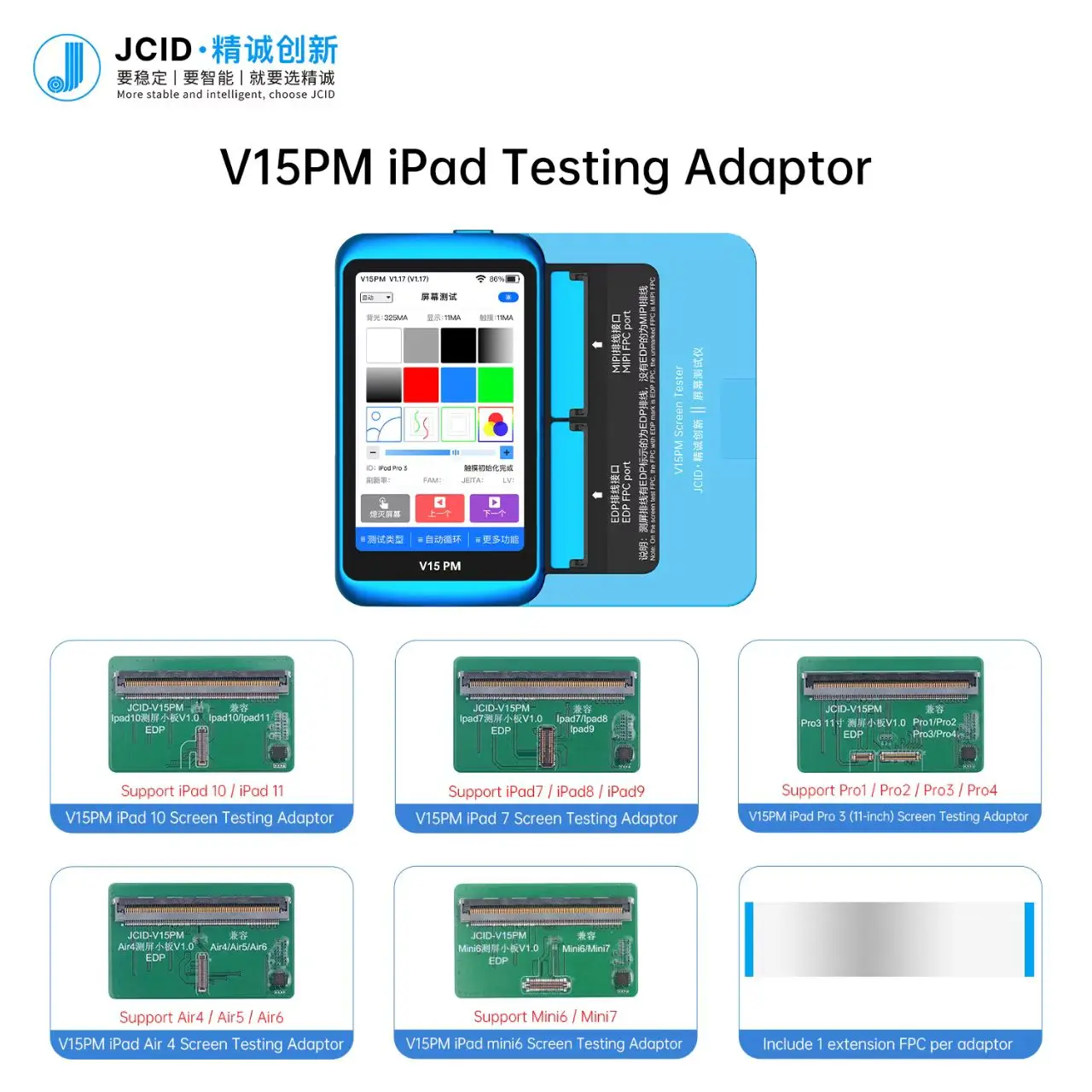 JCID V15PM iPad Series Screen Testing Repair Adaptor Solve problems For iPad Mini6/7 Pro1/2/3/4 7/8/9/10/11 Series