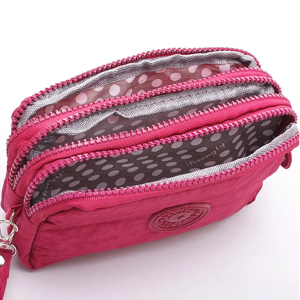 Makeup Bags Cosmetic Bags Solid Color Coin Purse Three Zippers Bags Korean Style Wallets Women Wallets Wrinkle Clutch Bag