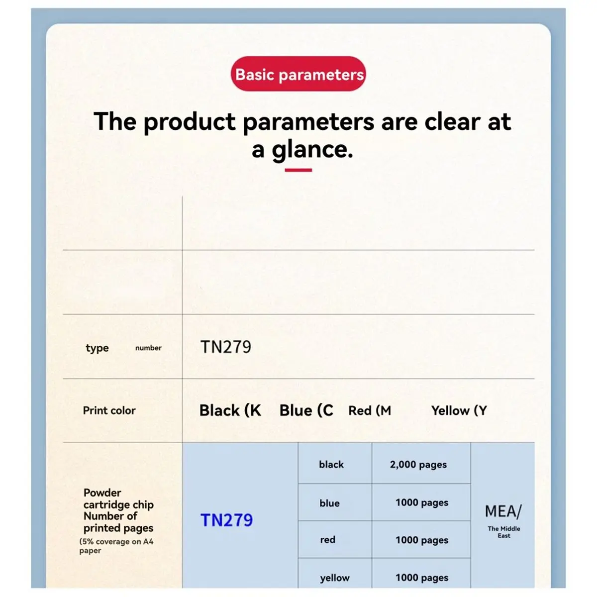 Juego de chips de tóner MEA TN279, 4 Uds., 1,2 K/1K, para suministros de impresora HL-L3280CDW