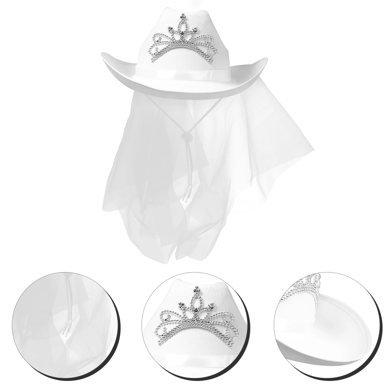 

White Cowboy Bridal Veil for Wedding Bride Bachelorette Cowgirl Women Proper Size Cloth Veil For Wedding Comfortable