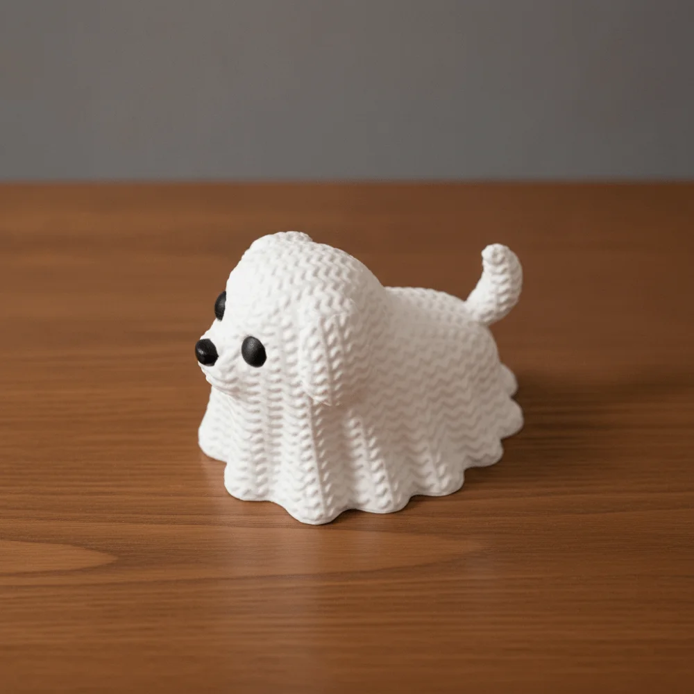 Knitted Texture Halloween Ghost Cat Dog Figurines Mini Plastic Ghost Cat Dog Desktop Ornaments 3D Printed view 3