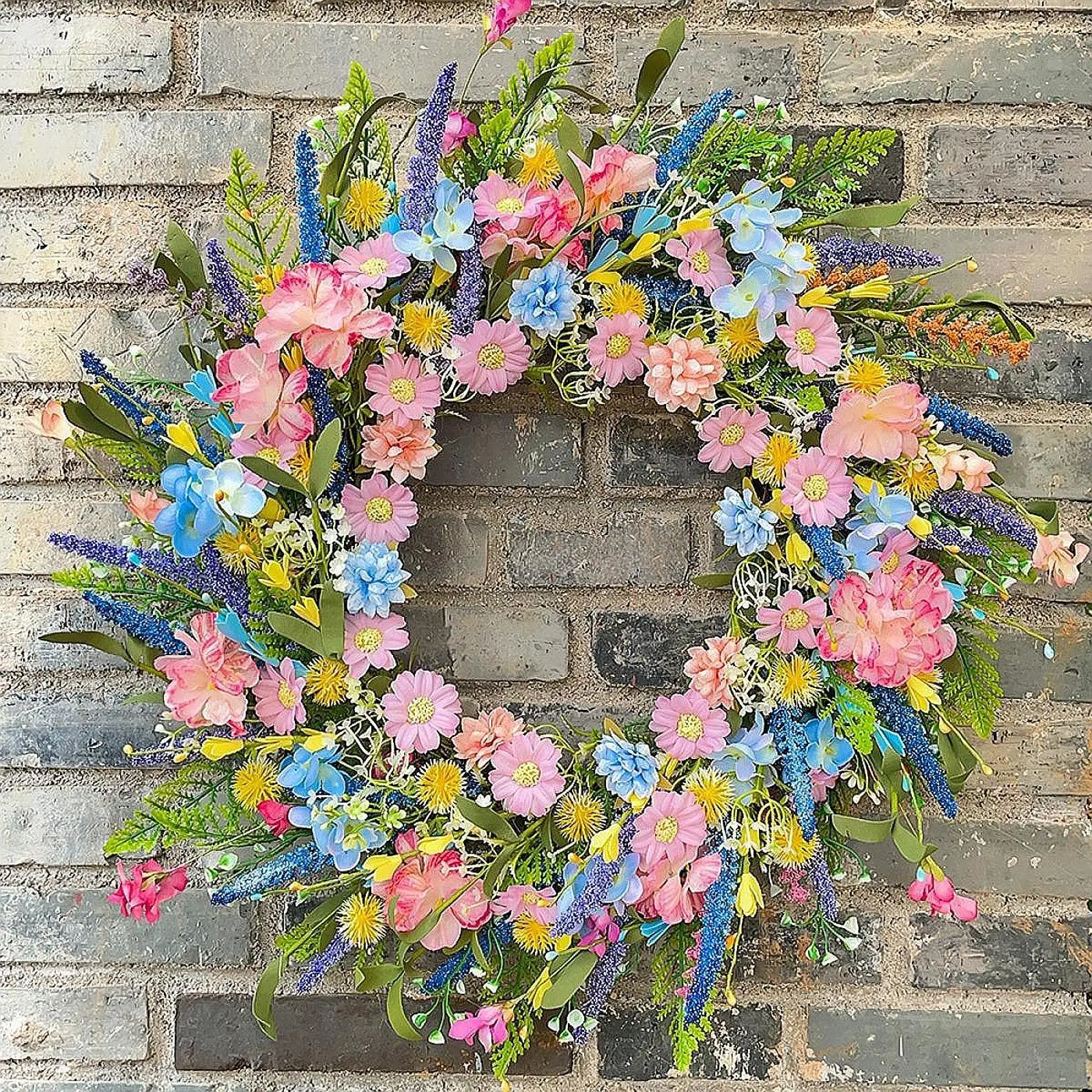 Lifelike Multicolor Flower Wreath Artificial Spring Summer Door Garland 50cm Home Decoration for Outdoor Indoor Entrance