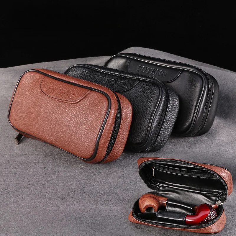 

Pu Leather Large Capacity Pipe Bag Portable Smell Proof Smoking Pipe Pouch Case Storage Package Smoking Accessories