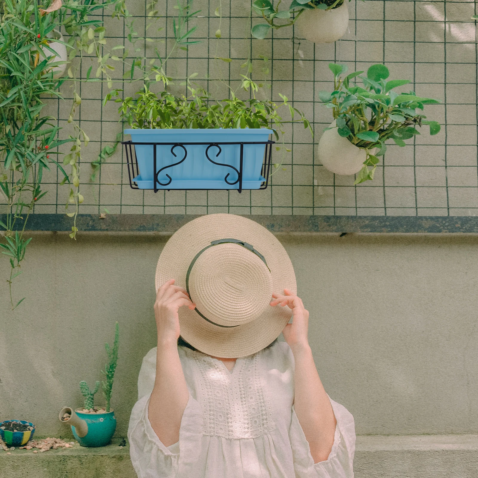 

1 Set Rectangular Hanging Flowerpot Stand Rustproof Balcony Garden Accessories Planting Flowerpot Holder Rack Shelf Container