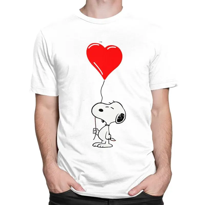 Classic Snoopys Ballon T Shirts Men Short Sleeved T-shirts Summer Tee Tops Cotton Slim Fit Tshirt Merch