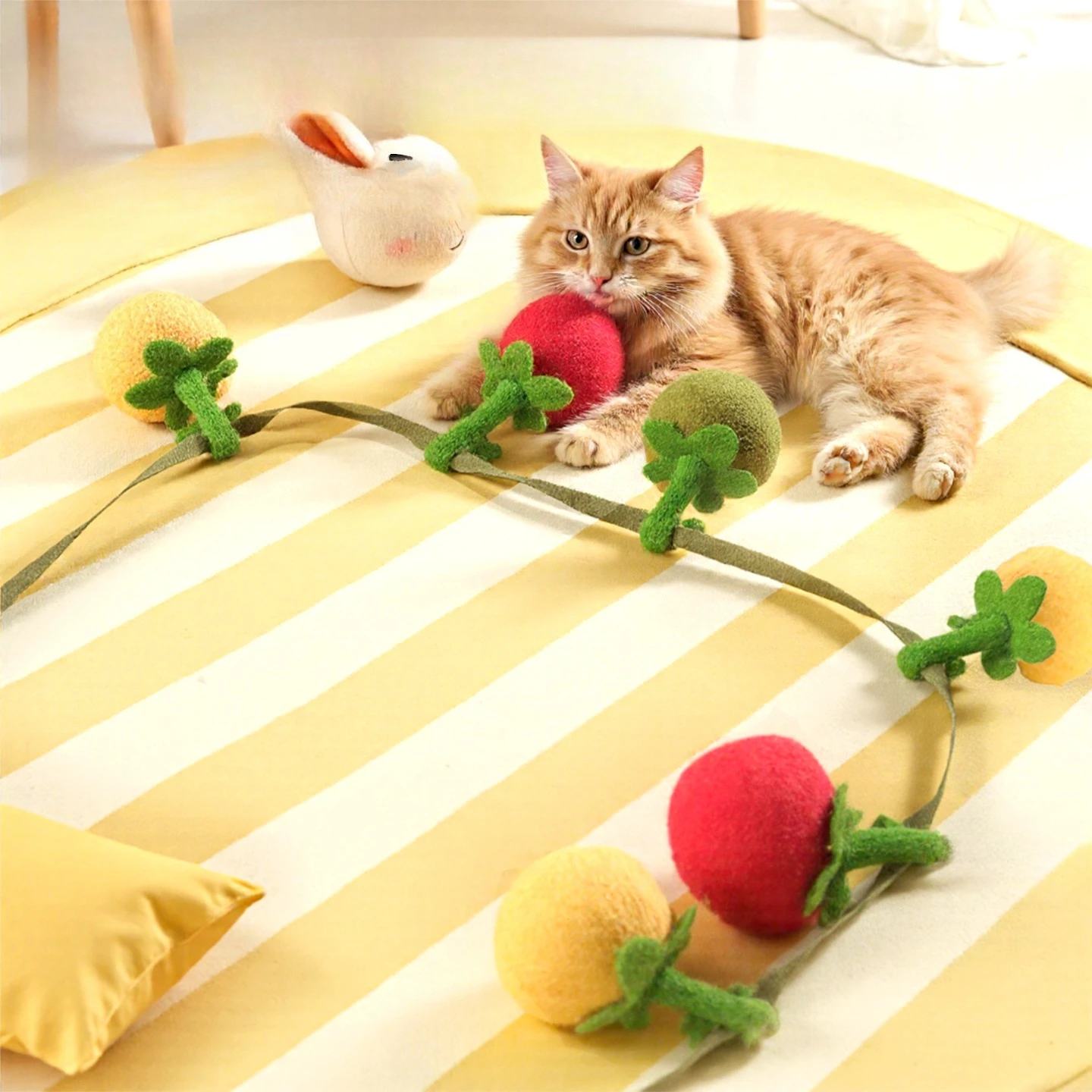 Little Tomato Persimmon Skewer Cat Toys Interactive Teasing Stick Self Entertaining Stress Relieving Bite Resistant with Bells