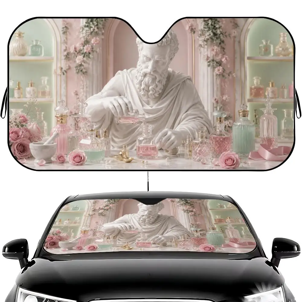 Parasol para Parabrisas de Coche con Diseño de Estatua de Sócrates - Plegable, Universal, Bloqueador de Rayos UV, Aislamiento Térmico