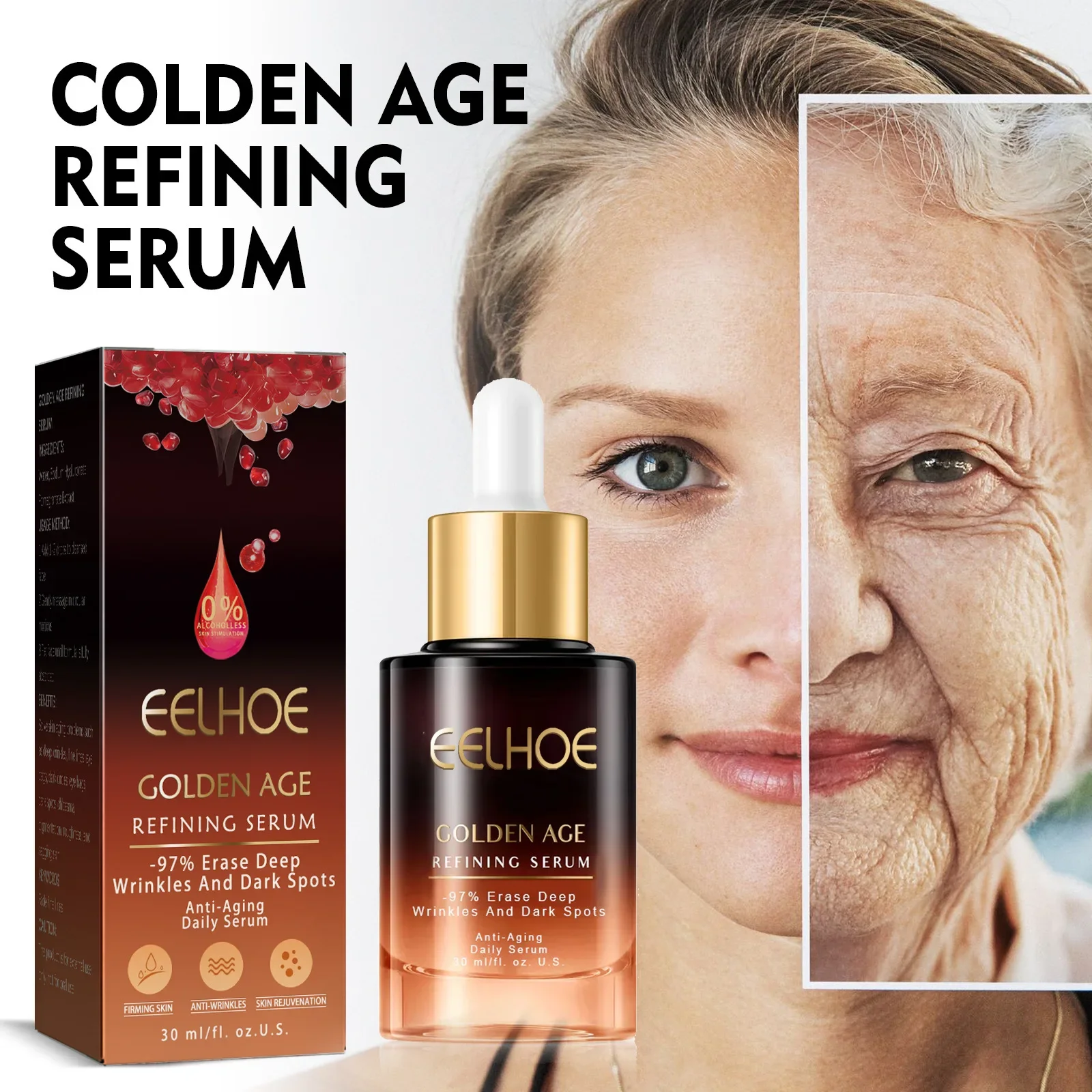 

30ml Eelhoe Golden Age Essence Fading Wrinkle Firming and Hydrating Nourishing and Brightening Skin Anti-Wrinkle Essence