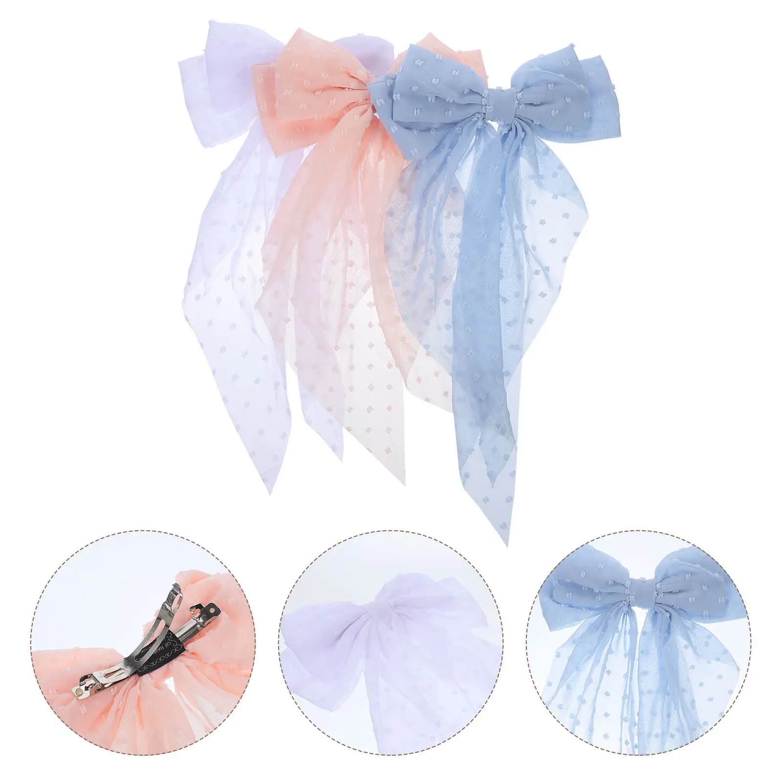 

3Pcs Hair Bows for Large Ribbon Clips Long Tail Design Elegant Barrettes Perfect for Thick Thin Hair Daily Use Travel