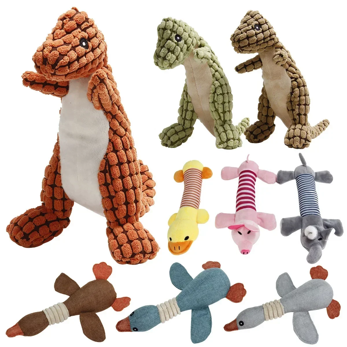 1 unidad de juguetes interactivos de dinosaurio de peluche para gatos y perros, juguetes para masticar para perros, relleno de peluche, suministros para mascotas, juguetes para perros