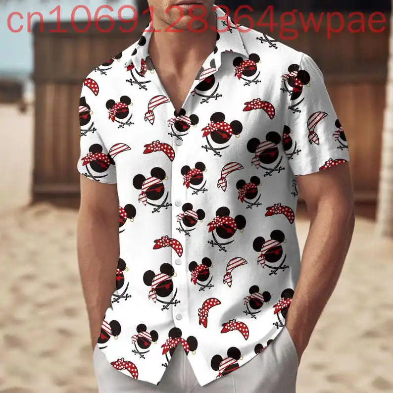 

Mickey Mouse Cruise Pirate Casual Hawaiian Shirt Men's Women's Kids Short Sleeve Shirts Disney Summer Vacation Beach Shirts Tops
