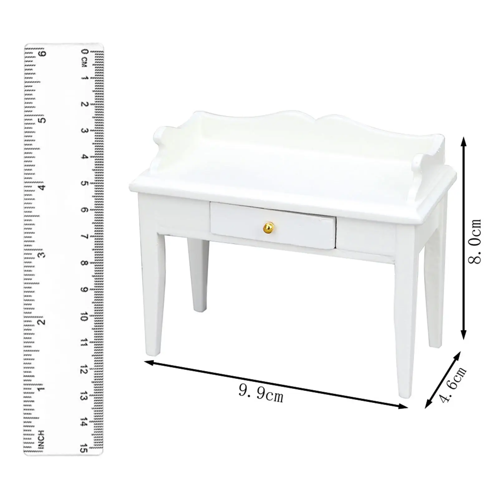 1/12 ตุ๊กตาโต๊ะโต๊ะไม้ลิ้นชักมินิตกแต่งไม้ Miniature เฟอร์นิเจอร์สําหรับห้องนั่งเล่นห้องนอนตุ๊กตา