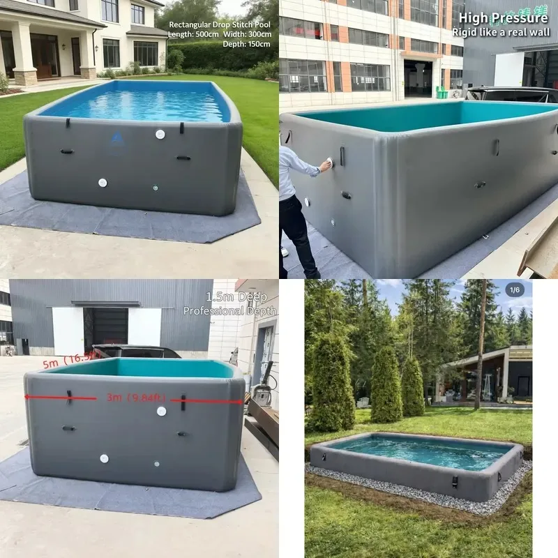 Heavy Duty 5x3x1.5m Rectangular Drip Seam Inflatable Pool Large PVC Backyard Family Entertainment