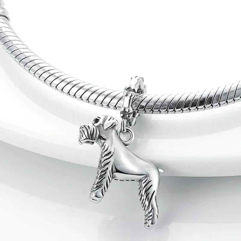 Original Charms 925 Silver Cute Pet Schnauzer Dog Pendants Fit Charms Plata 925 Bracelets For Women Jewelry Making Fine Gifts