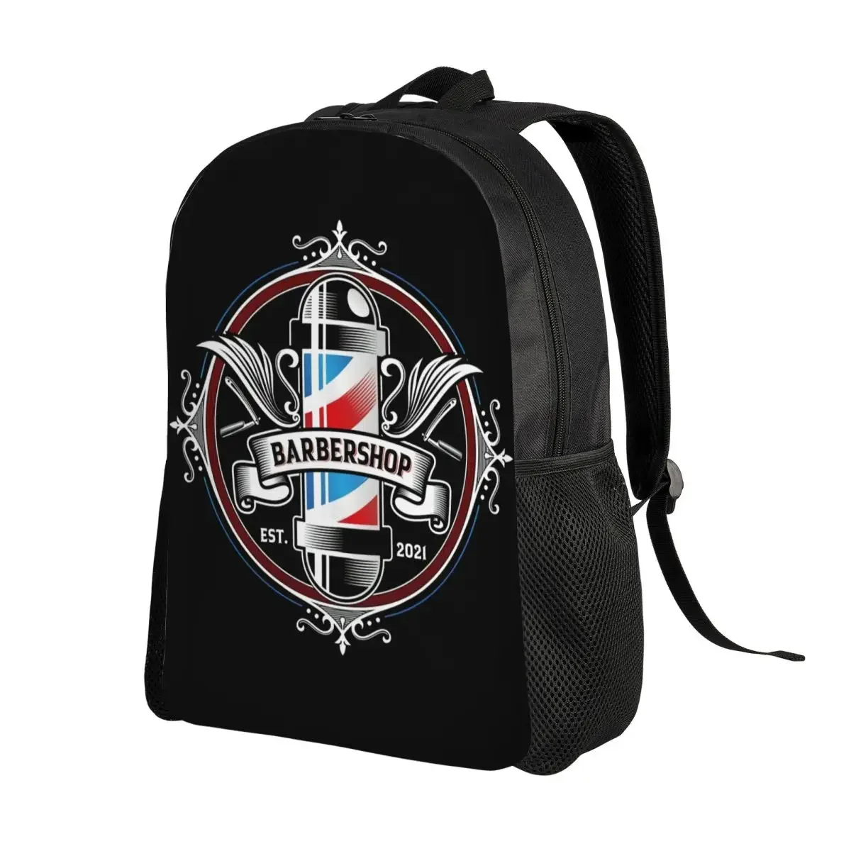 Retro Barbershop Backpacks for Men Women Water Resistant College School Barber Shop Bag Printing Bookbags