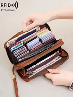 MIYIN Women's Double Zipper Long Wallet RFID Blocking Premium Leather Large Capacity Vintage Clutch Multi-Function Wristlet Bag - Image 3