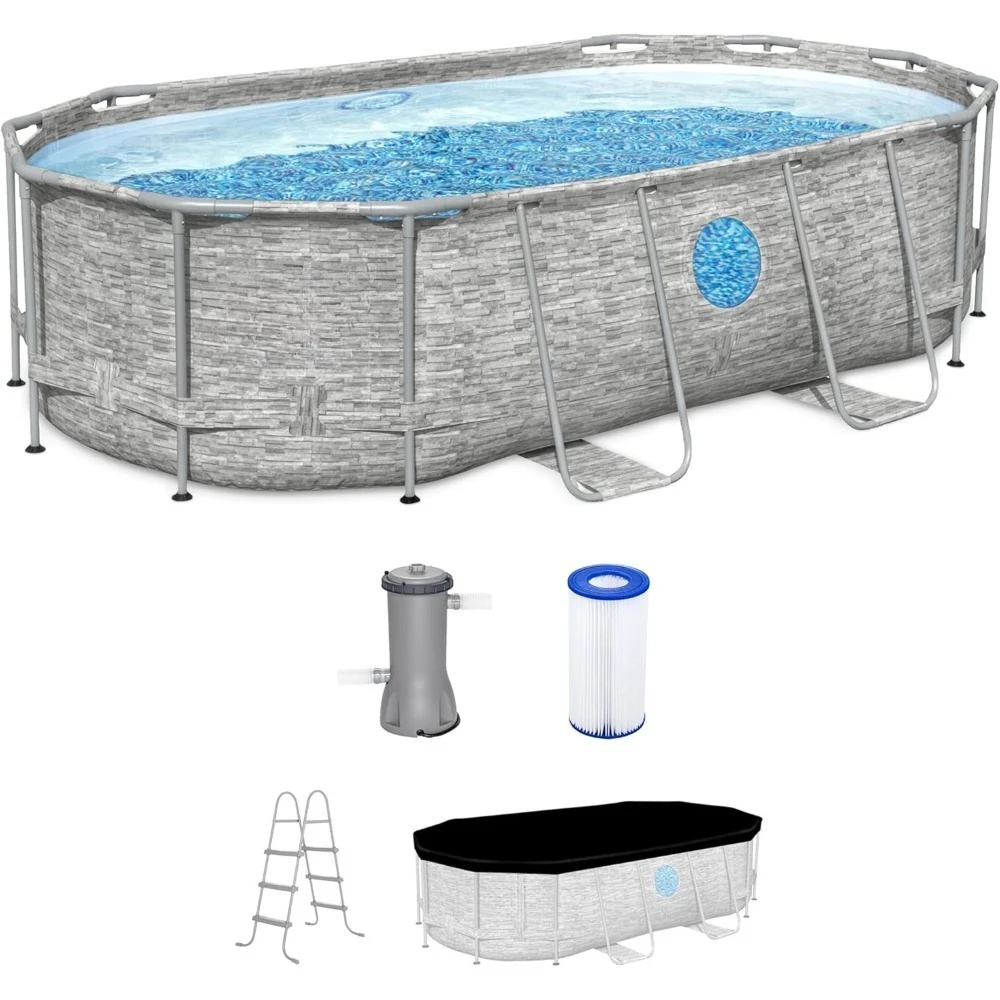 

Above Ground Outdoor Swimming Pool Set with 530 GPH Filter Pump, Ladder, and Pools Cover,Outdoor Swimming Pool