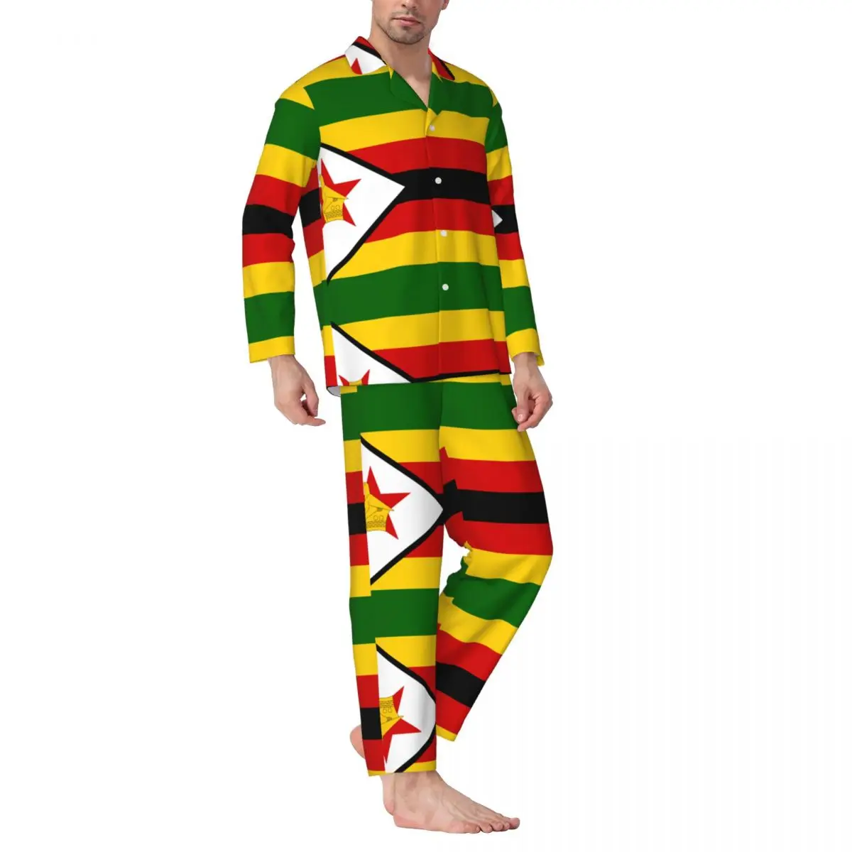 Conjunto de pijamas para hombre de otoño invierno de manga larga con bandera de Zimbabue ropa de dormir para el hogar 2 unids/set