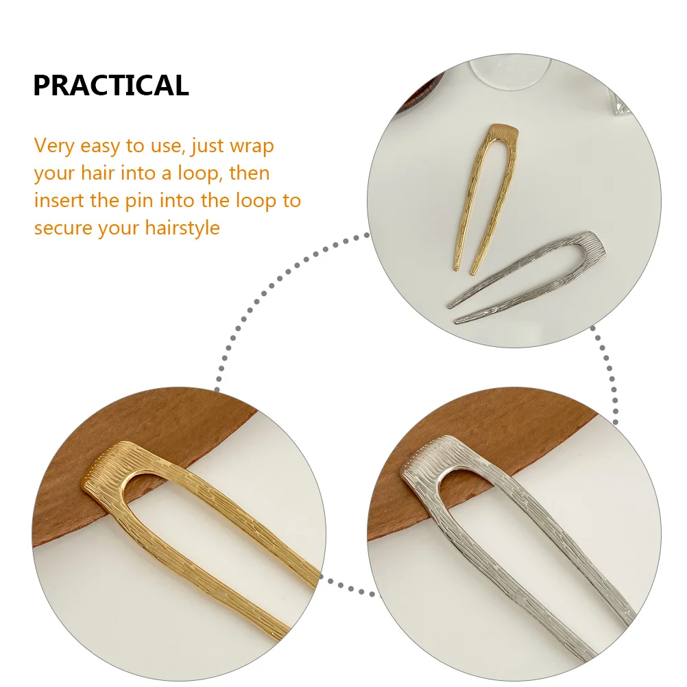 

2 Pcs Hairpin Women À Stick Silver Chopstick Minimalist Cuff Bun Shape to Weave