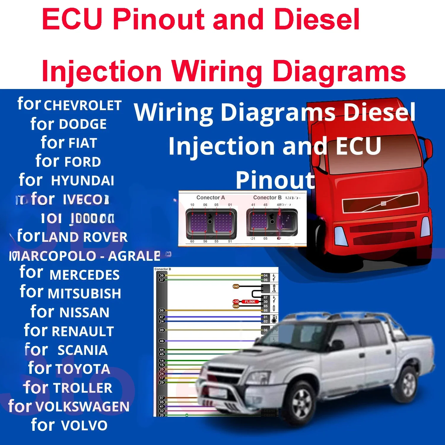 ECU Pinout and Diesel Injection Wiring Diagrams for FORD for HYUNDAI for IVECO for LAND ROVER for MERCEDES for NISSAN for TOYOTA