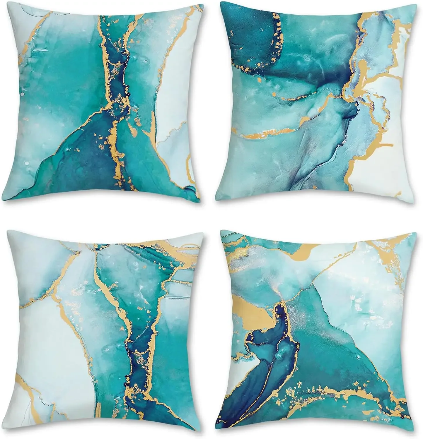 Marble Turquoise Gold Teal Abstract Modern Velvet Decorative Cushion Cover Throw Pillow Cases for Sofa Bedroom Living Room Home