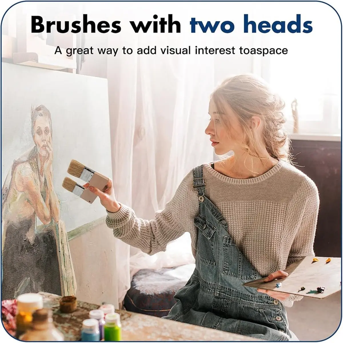 A1172P ~Double Paint Brush, 3 Inch U-Shaped Double Brush,Reusable Double Color Paint Brush Art Tool for Wall Paints Glues Stains