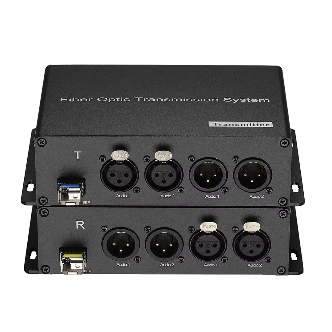 

2ch bidirectional balanced XLR audio to fiber audio converter with a single mode SFP fiber optical connector