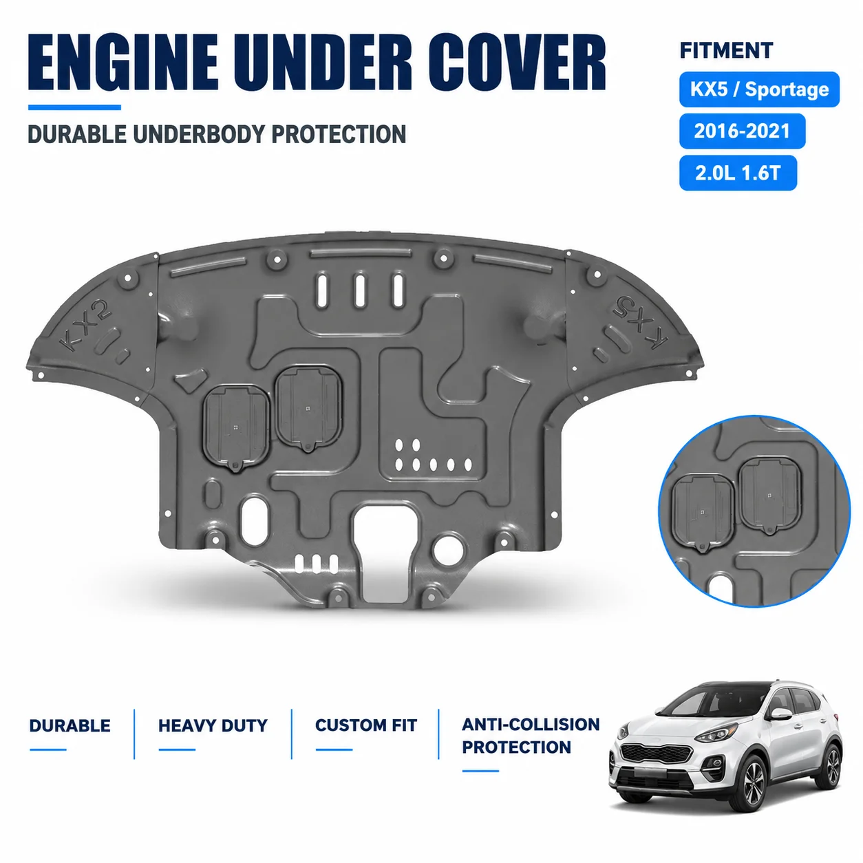 Custom Fit Engine Skid Plate For Kia KX5 Sportage 2016-2021 2.0L 1.6T Heavy Duty Underbody Protection Anti Collision Design