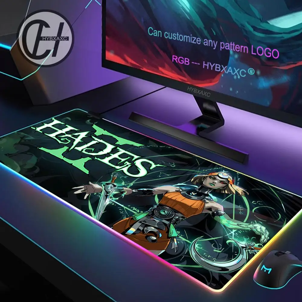 Hades Mouse Pad RGB Gaming Mouse Pad Meja Tikar HD Gamer Lampu LED Besar XXL MousePads PC Komputer Karpet