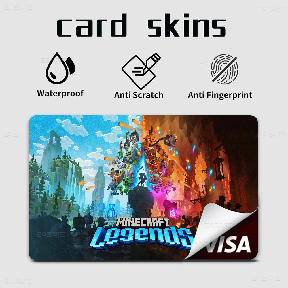 ملصقات جلدية لبطاقة الائتمان من M-Minecraft لبطاقة الوصول VISA Bank Bus Metro غطاء طبقة رقيقة واقية ملصق مائي للنساء
