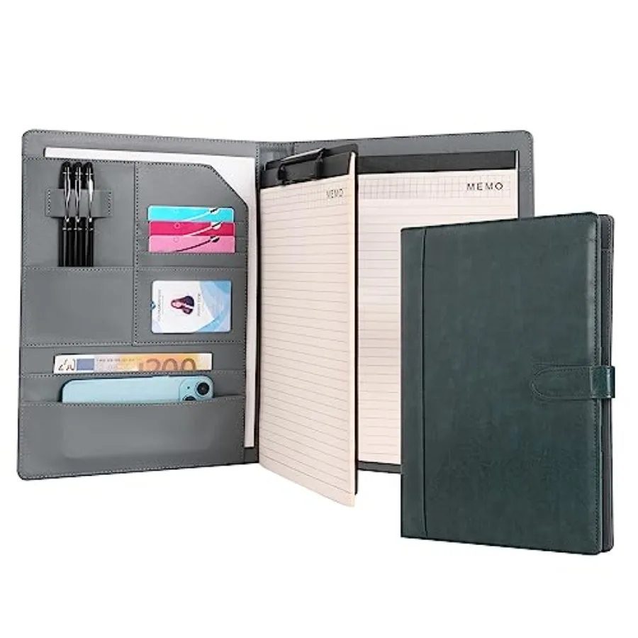 

Portfolio Case Leather PU A4 with Clipboard Notepad Forms Holders Document Writing File - Interview Planner Meeting Lecture Org