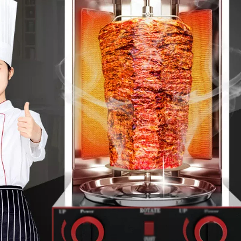 Vertical Electric BBQ Kebab Grill Machine Gas Shawarma Grill Automatic Rotation Roast Lamb Skewers Machine