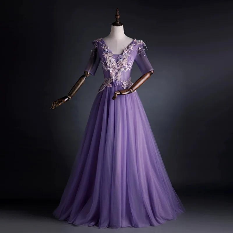 فساتين Quinceanera مخصصة على شكل كرة مزينة بالتول على شكل حرف V للحفلات الراقصة وحفلات أعياد الميلاد مناسبة رسمية فيستدو دي نوش