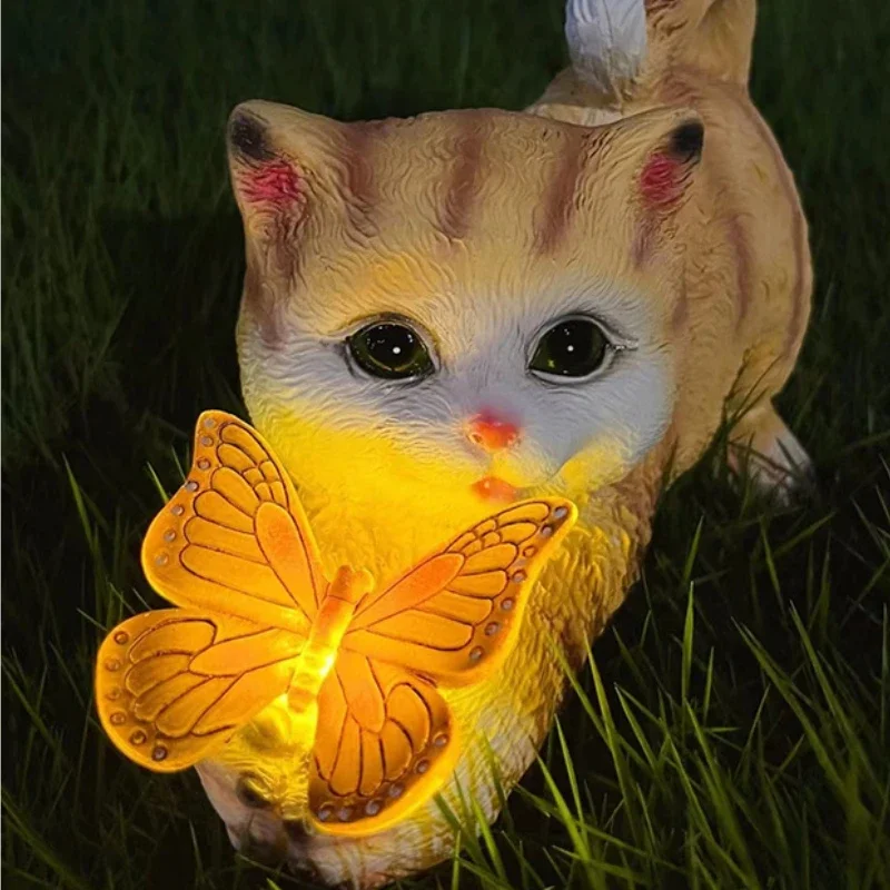 Cute Cat Animal Statue Sculptures Garden LED Solar Lights Outdoor Figurines Lawn Patio Yard Porch Sunlight Ornament Home Decor