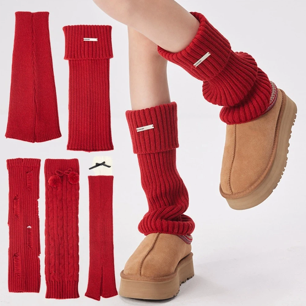 

Вязаные красные гетры-носки на Новый год, с символикой знака зодиака, для китайского Нового года, в стиле Лолита, мягкие, 36/38/43 см, до колена, для девочек