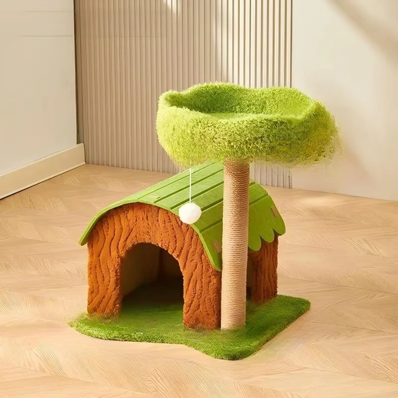 

&c Integrated Space-Saving Cat Climbing Frame & Litter Box with Scratching Post & Jumping Platform Cloth Material Multi-Cat