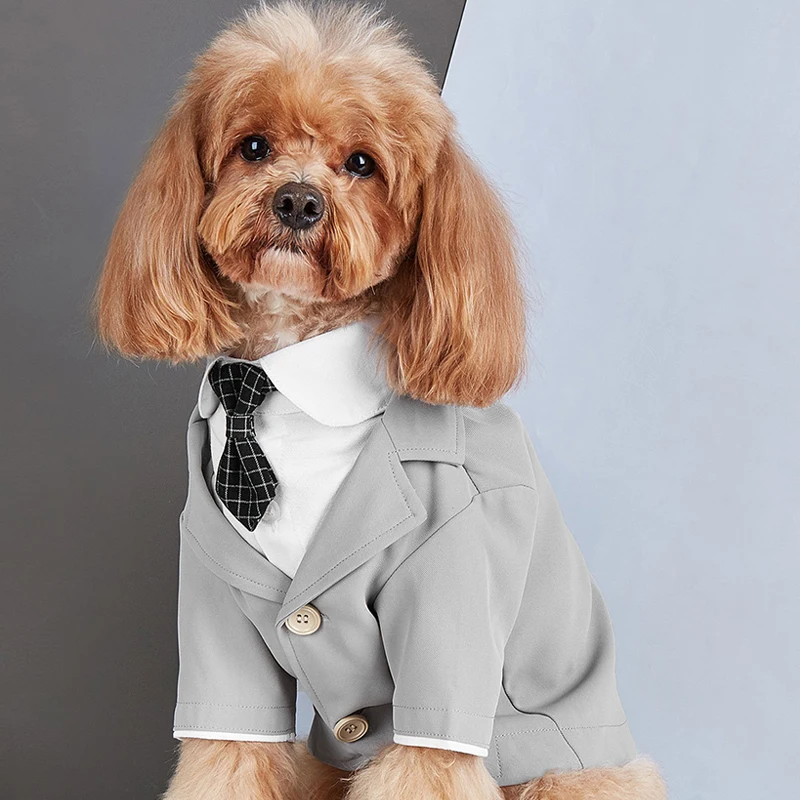 

Pet Spring Summer New Male Dog Dress Small And Medium Sized Dog Coat Fashion Casual Shirt Suit Fake Two Pet Clothes High Quality