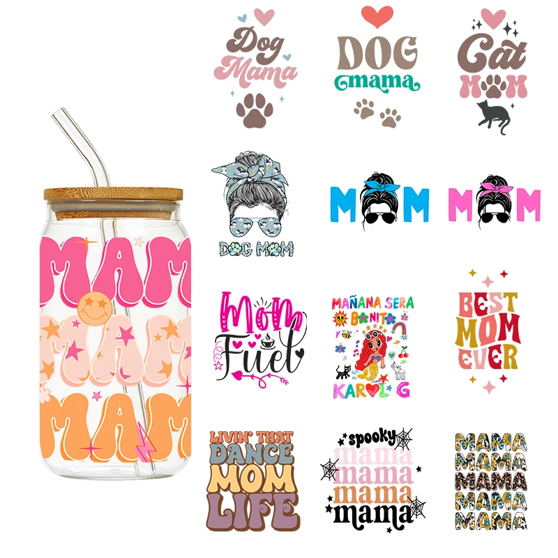 LETOP 1PCS MAMA MOM UV DTF Small Transfer Crystal Clear Sticker Decorative UV DTF Cup Stickers