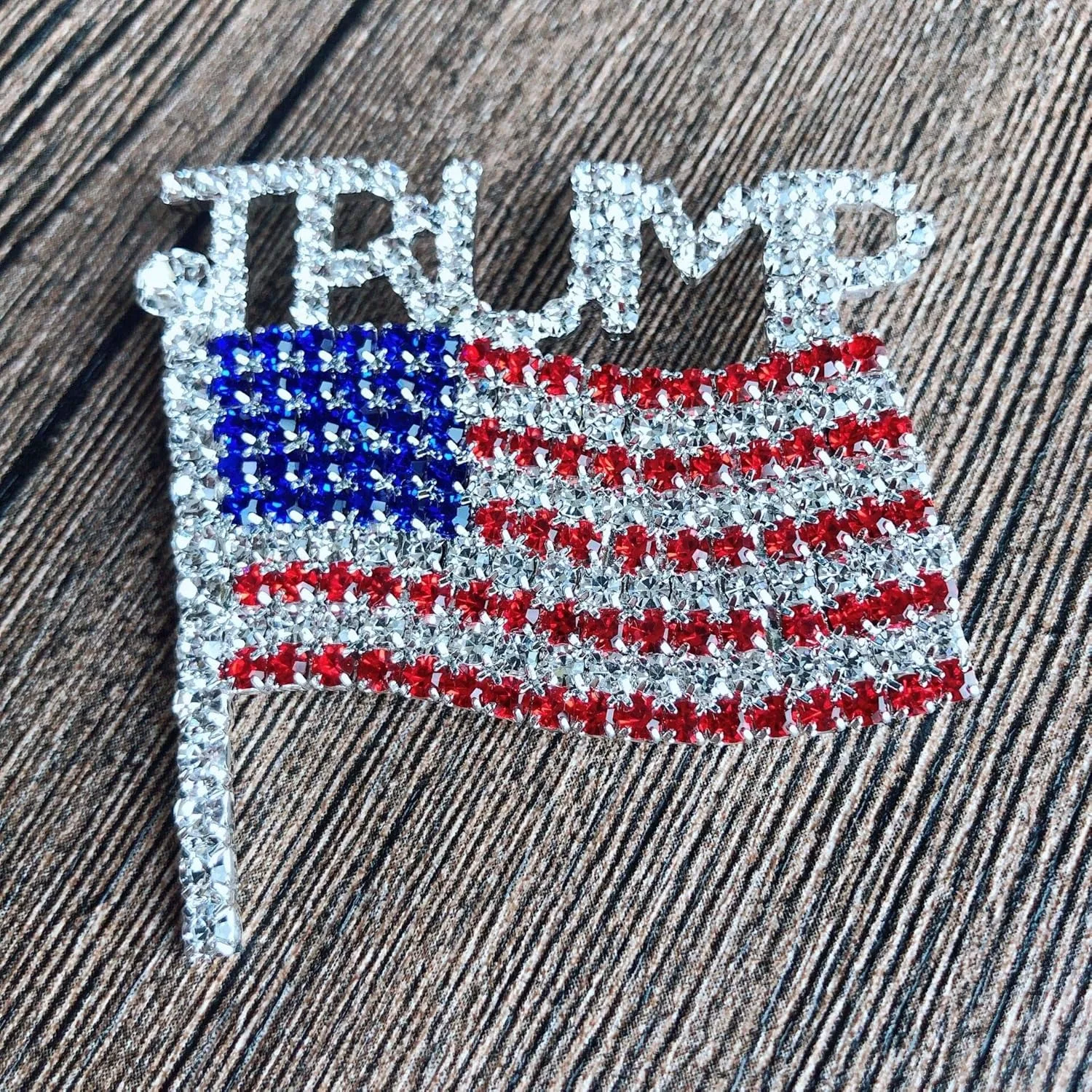 2 pcs Trump Pin Crystal Trump with American Flag pin Brooch