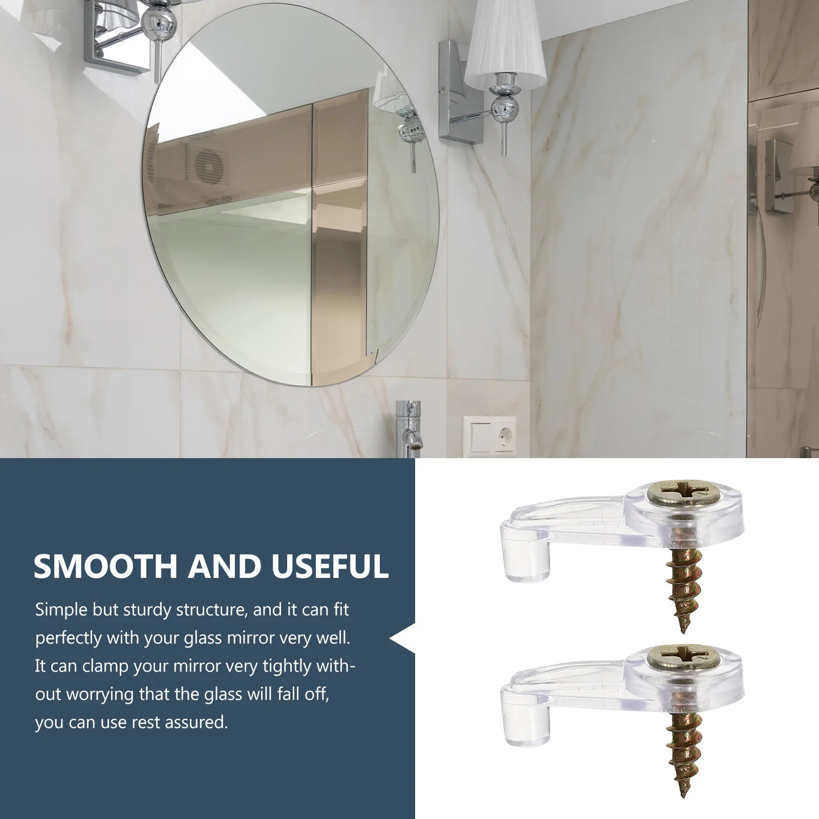 

100Pcs Reliable Mirror Clips Glass Fixing Clamps Smooth No Burrs Durable Cabinet Door Glass Retainer Kit Easy to Install