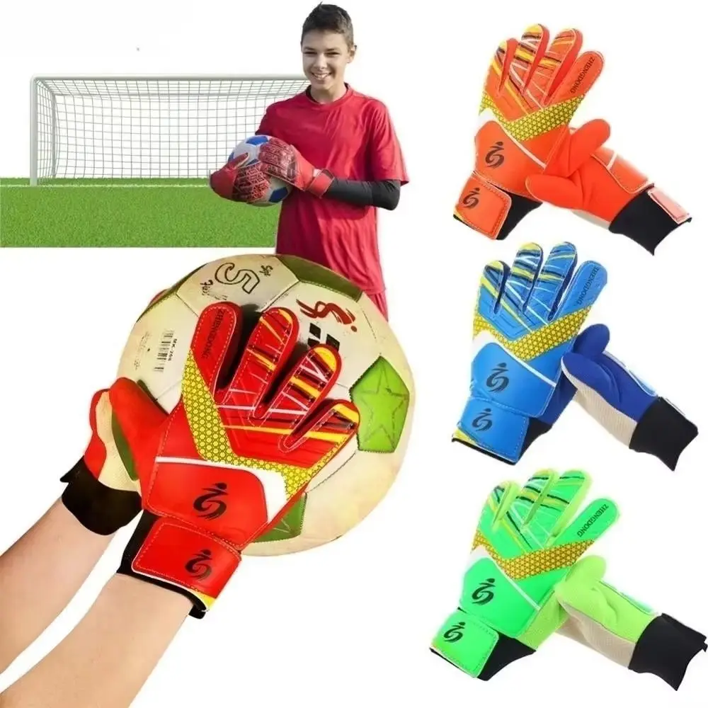 1 pair Double Sided Latex Children Soccer Gloves Cushioning Antiskid Goalie Gloves Wear Resistant Major Goalkeeper Gloves